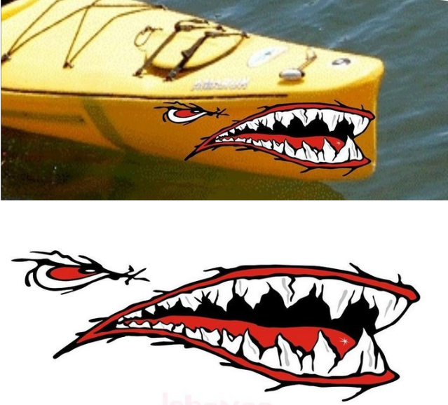 Dark Olive Green Shark Teeth Mouth Kayak New Car Sticker (Photo Color)