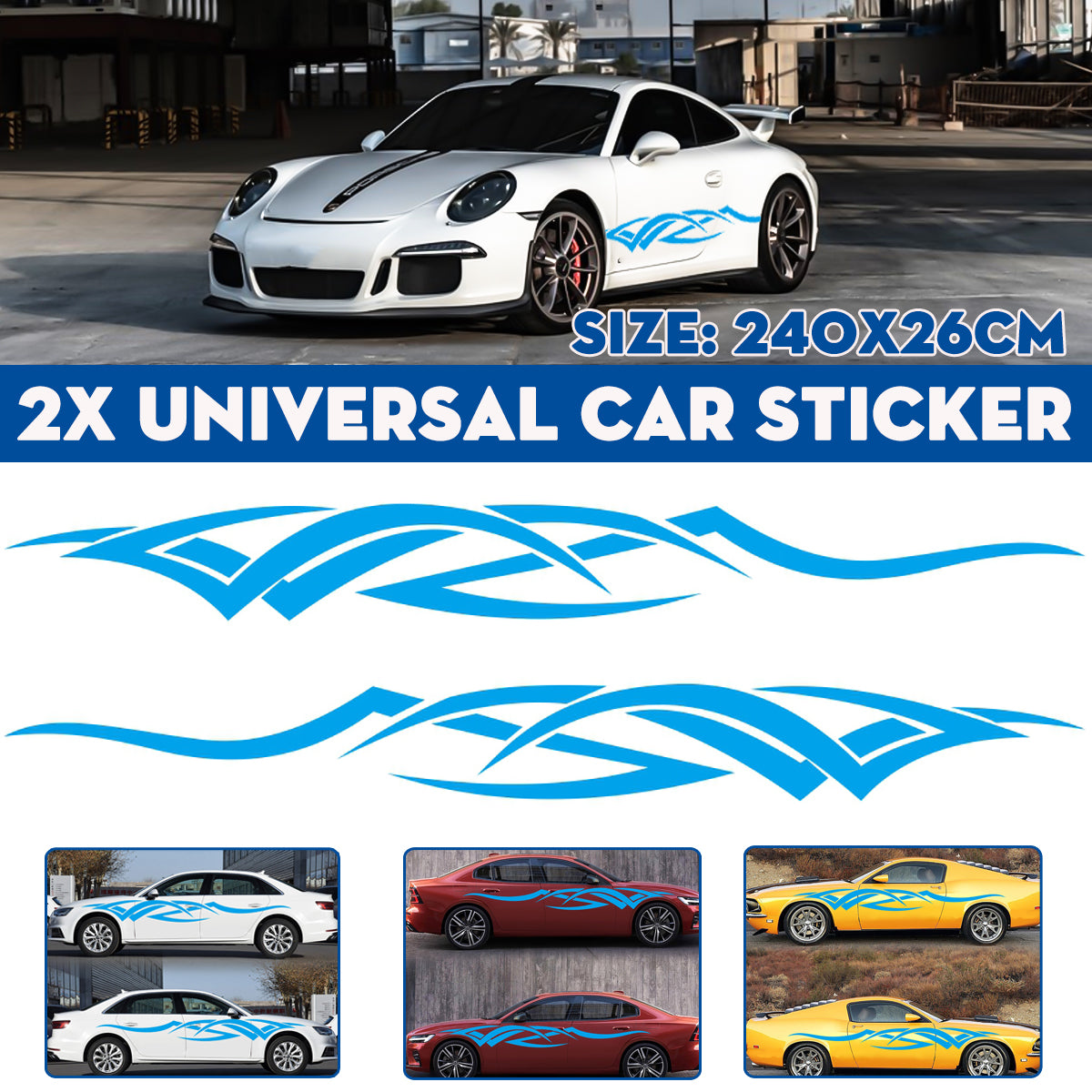 Dodger Blue 2PCS Universal Stripes Stickers Decals For Car Truck Campervan Van Motorhome SUV