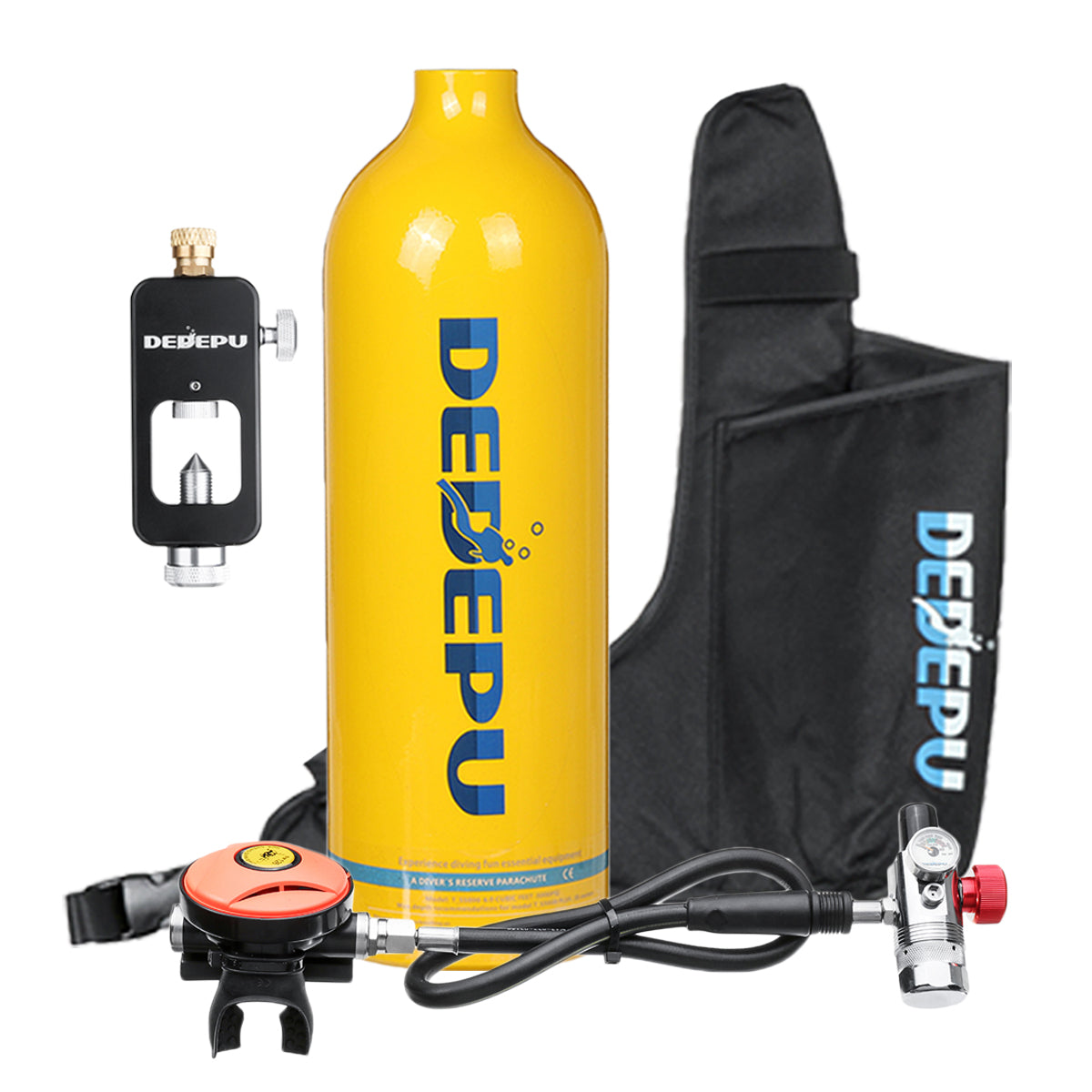 Gold 1L Scuba Diving Oxygen Cylinder Air Tank Breathing Valve Diving Equipment+Bag