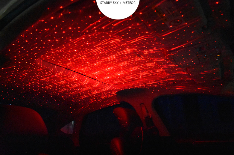 Red Car interior modification car ceiling lamp armrest box starry meteor lamp starry projection spotlight