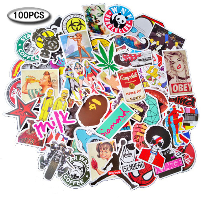 100Pcs Graffiti Decorative Stickers Cartoon Suitcase Sticker Waterproof (1) - Auto GoShop