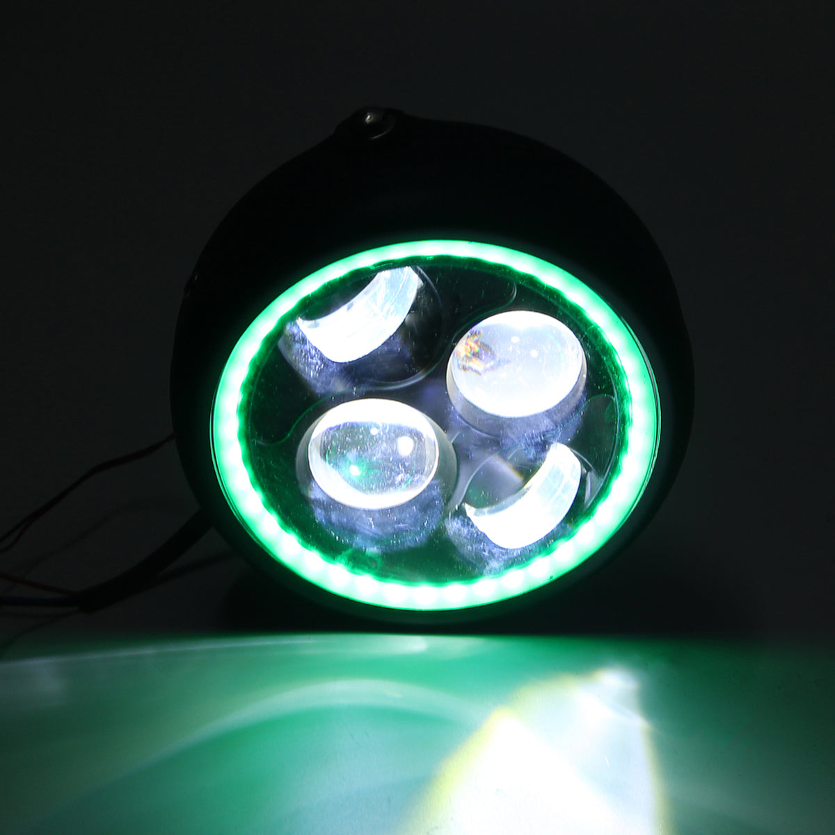 Slate Gray Motorcycle Cafe Racer COB LED Projector Angel Eye Headlights Lamp