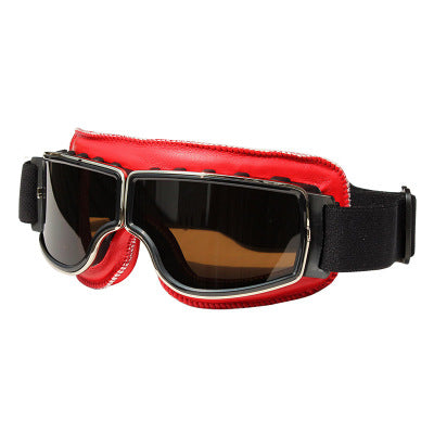 Orange Red Vintage Goggles Motorcycle Leather Goggles Glasses Cruiser Folding Helmet Eyewear