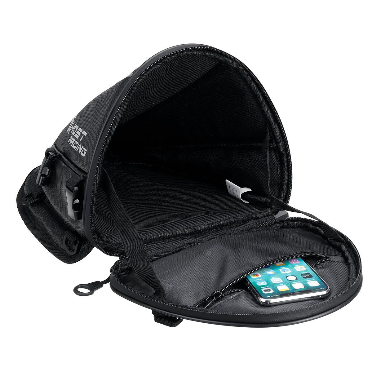 Black GHOST RACING Motorcycle Tail Bag Rear Trunk Back Seat Carry Luggage Bike Saddlebag Waterproof Tank Bag