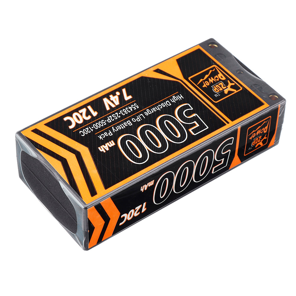 Black ZOP Power 7.4V 5000mAh 120C 2S Lipo Battery T Deans Plug Hard Case for RC Car