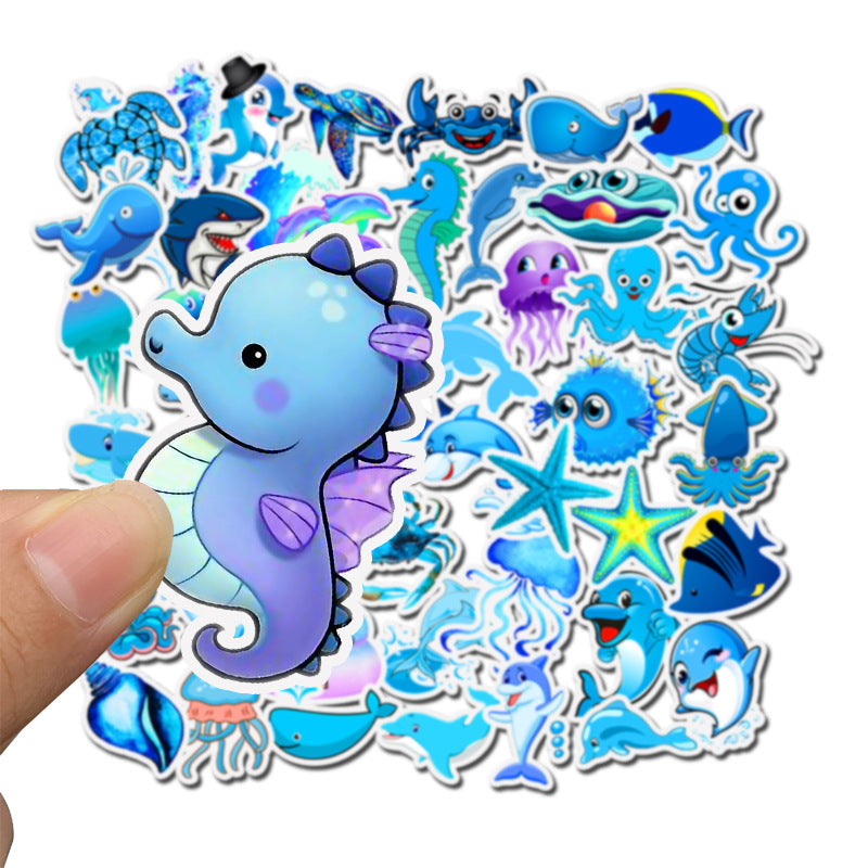 Light Sky Blue 49 Cartoon Animal Personality Doodle Car Stickers Travel Box Doodle Body AZ010 (A)