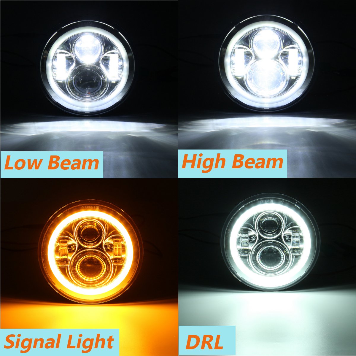 Saddle Brown 7inch Round Hi/Lo Beam LED Halo Ring DRL Signal Lamp Headlights For Harley/Jeep