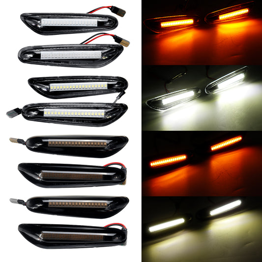 Black LED Side Marker Lights Turn Signal Lamps White/Yellow Pair For BMW E46 E60 E82 E88 E90 E92 E93