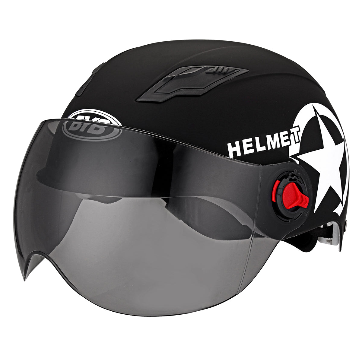 Black Motorcycle Helmet Half Open Face Helmet Adjustable Five-pointed Star Black