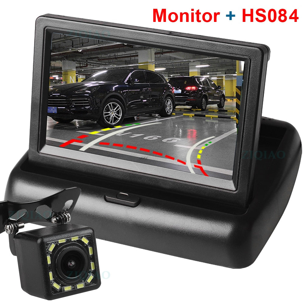 Black ZIQIAO 4.3" TFT LCD Car Foldable Monitor Dynamic Camera Reverse Paking Camera For Parking Reverse Monitor System