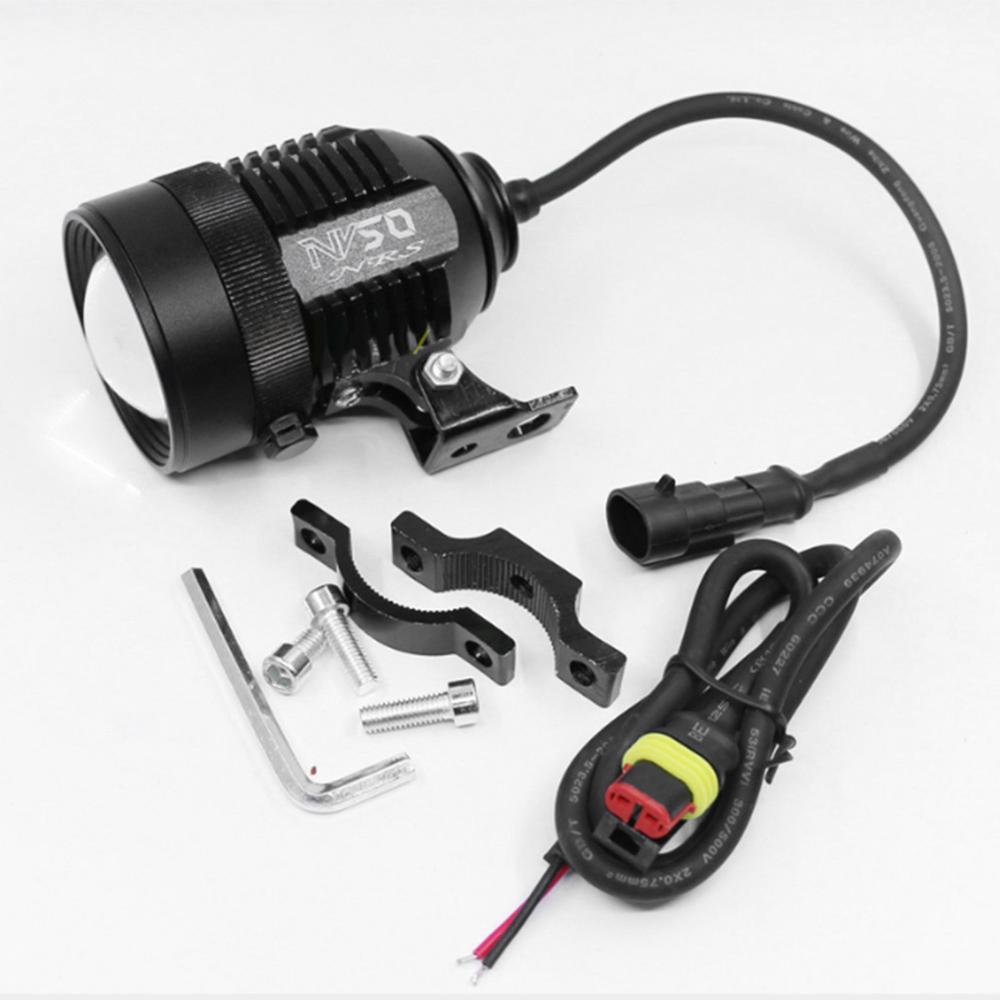 Dark Slate Gray Motorcycle Spotlight 12V 30W Adjustment Laser Barrel External Spotlight Integrated LED Lamp Motorbike External Headlight (BK)