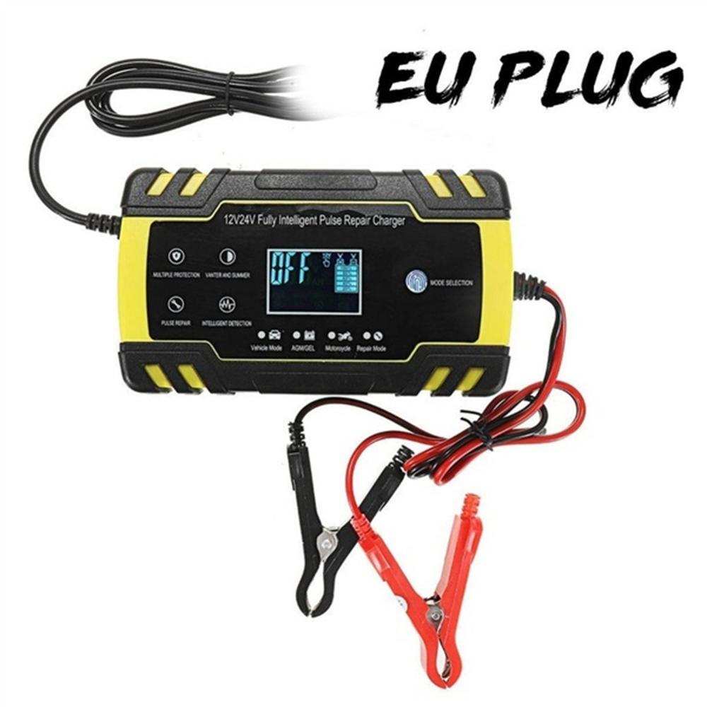 Black Motorcycle Car Battery Charger Smart Fast Pulse Repair Charger 12V 8A AGM Intelligent Emergency Charger with LCD Display