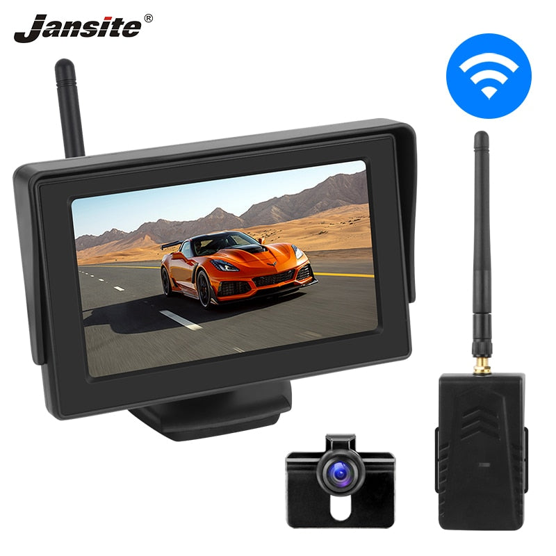 Dark Khaki Jansite wireless backup camera 4.3 inch  TFT LCD car monitor reversing camera wireless with monitor rear view camera for car (Wireless parking)