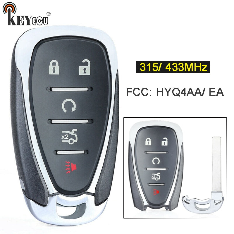 Dark Slate Gray KEYECU 315/433MHz ID46 Chip HYQ4AA HYQ4EA Smart 5 Button Remote Key Fob for Chevrolet Camaro Equinox Cruze Malibu Spark 2016-19