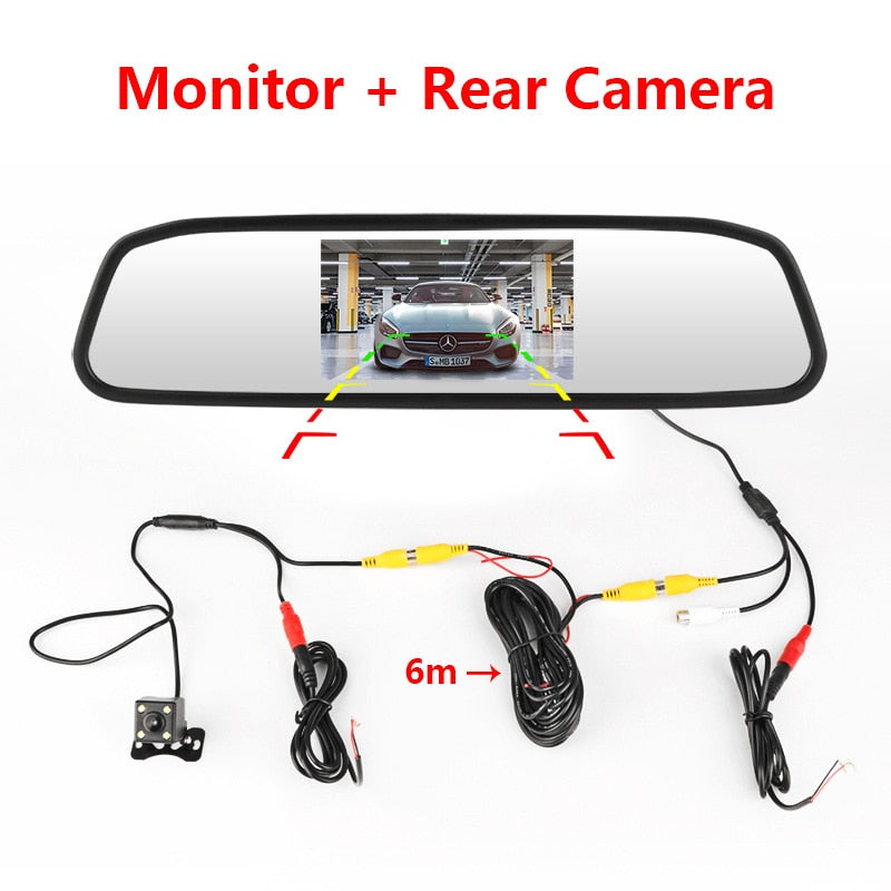 Yellow 4.3 inch Car HD Rearview Mirror CCD Video Auto Parking Assistance LED Night Vision Reversing Rear View Camera Transparent glass