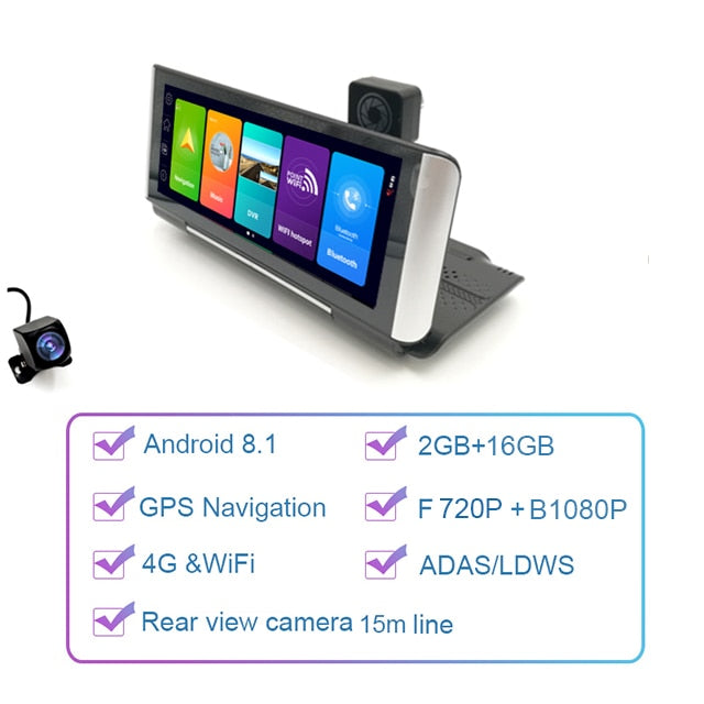 Anfilite 7 Inch 4G Android 8.1 Car DVR 2GB+16GB GPS navigator ADAS car video recorder Dual Lens Dashboard Camera parking monitor - Auto GoShop