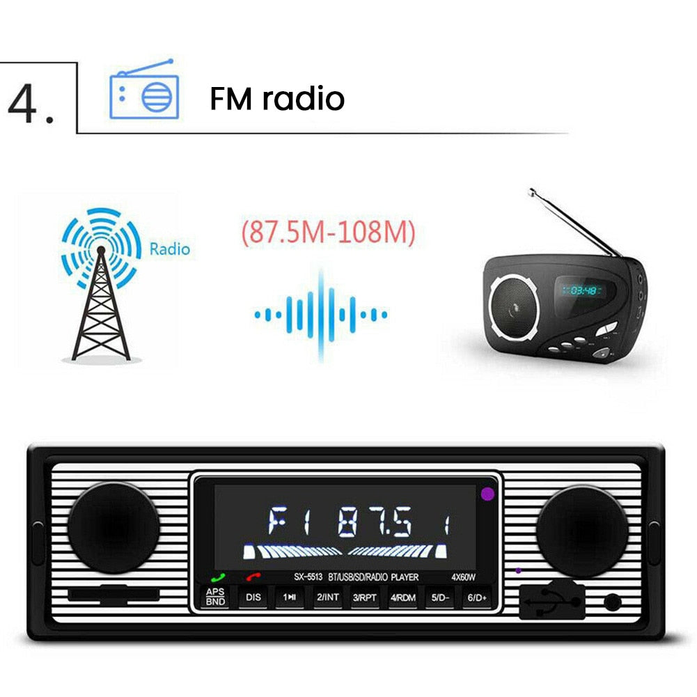 FM LCD Display MP3 Retro Bluetooth Stereo Accessories Easy Operate Electronic Support Card Car Radio Smart Player Electronics - Auto GoShop