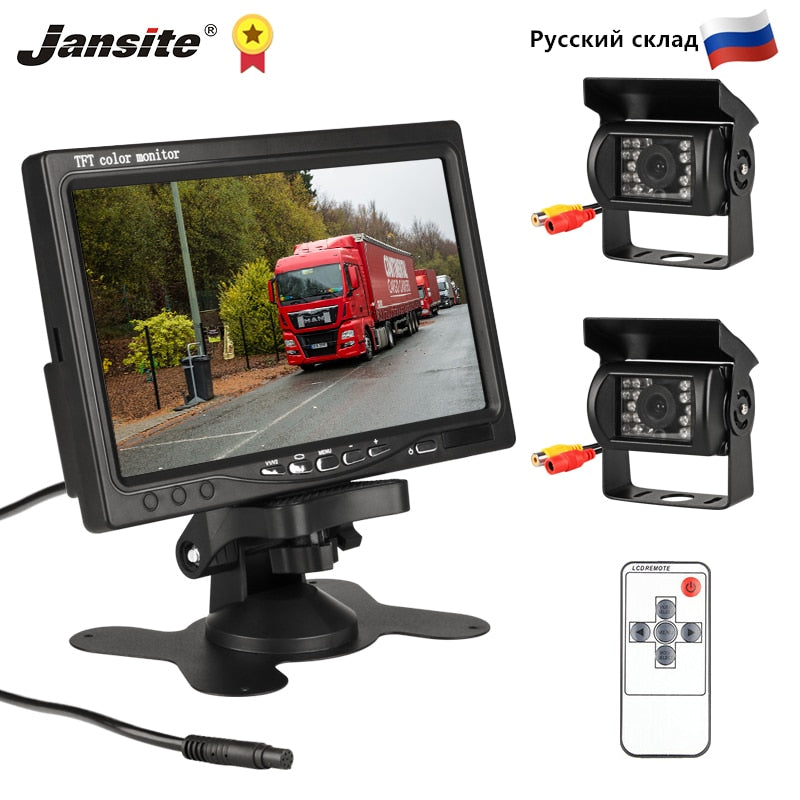 Brown Jansite 7 Inch Wired Car monitor TFT LCD Rear View Camera Two Track rear Camera Monitor For Truck Bus Parking Rear view System