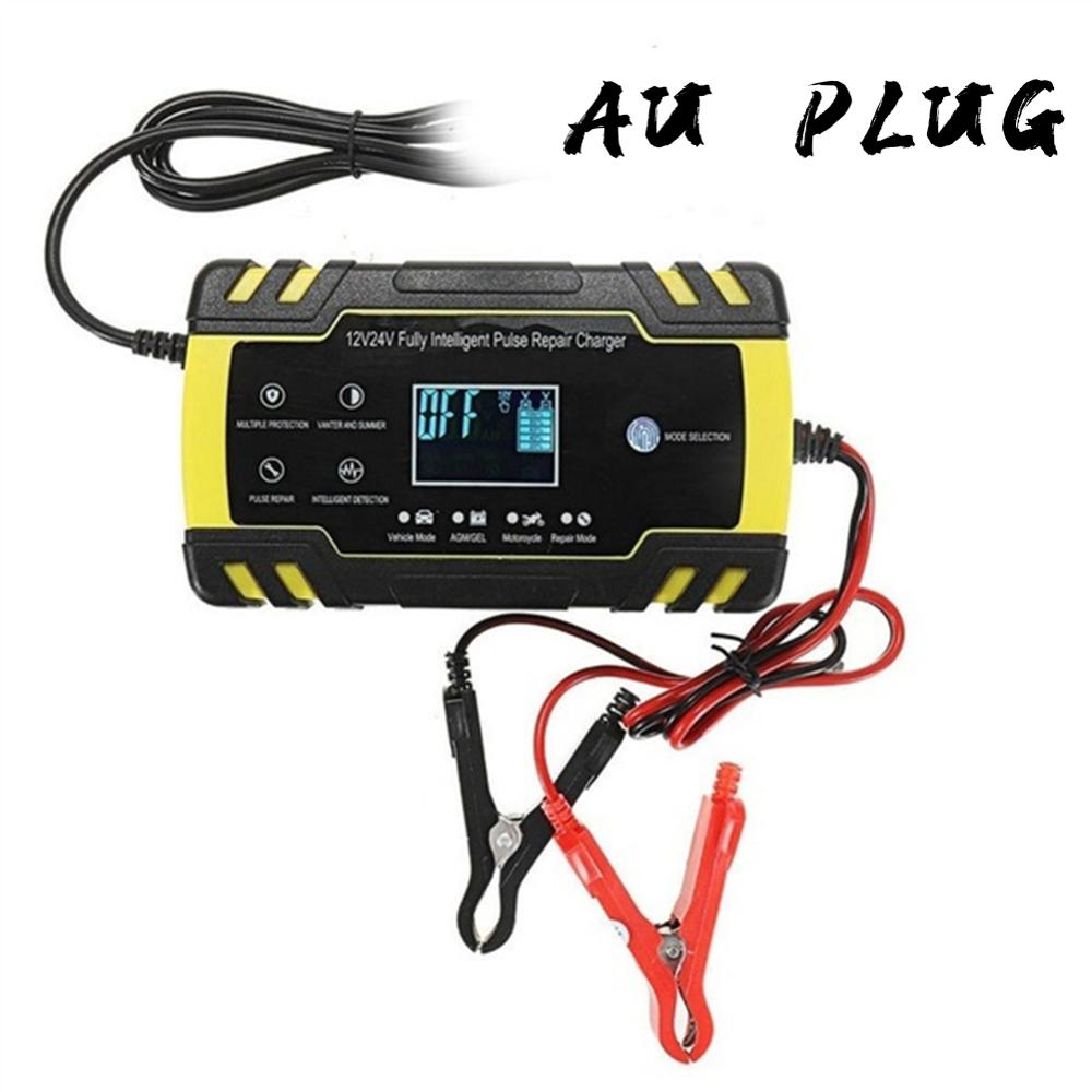 Black Motorcycle Car Battery Charger Smart Fast Pulse Repair Charger 12V 8A AGM Intelligent Emergency Charger with LCD Display