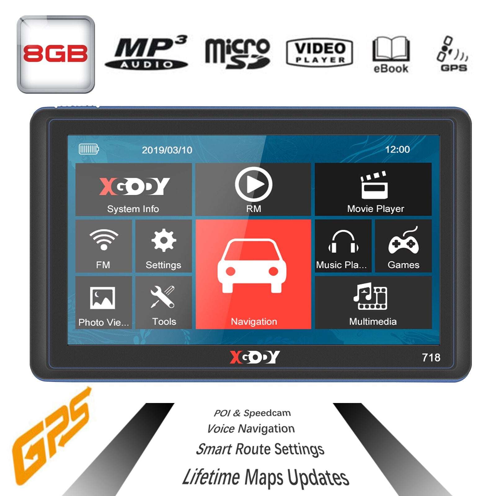 XGODY 718 7 Inch Car GPS Navigation 128M+8GB FM Touch Screen Sat Nav Truck Navigator Reverse Wireless Camera Navitel Europe Map - Auto GoShop