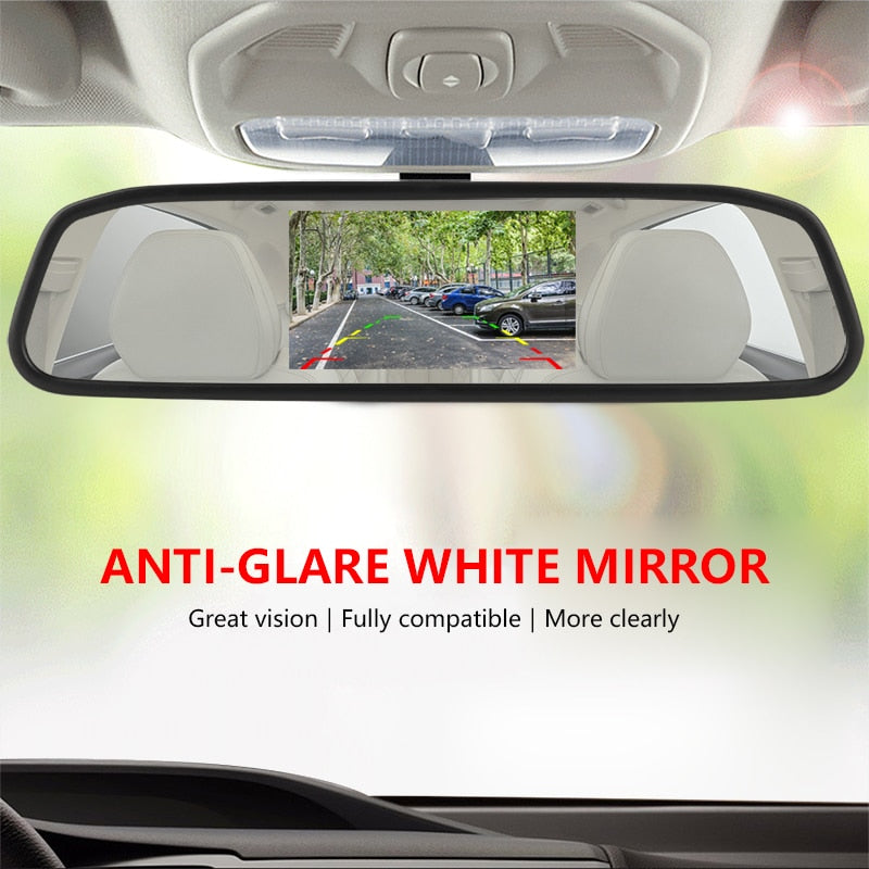 White Smoke 4.3 inch Car HD Rearview Mirror CCD Video Auto Parking Assistance LED Night Vision Reversing Rear View Camera Transparent glass