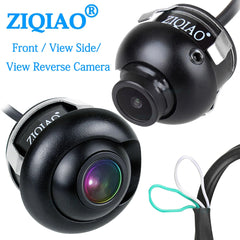 Black ZIQIAO Front Side View Reverse Camera 360° Rotation HD Night Vision Waterproof Car Rear View Parking Camera