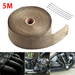 Dim Gray 5M Roll Fiberglass Heat Shield Car Motorcycle Exhaust Manifold Heat Insulation Glass Fiber Thermal Wrap Tape Blacks +4 Ties Kit