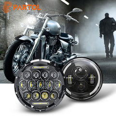 Black Partol 7" Motorcycle LED Headlight 60W 75W High Low Beam DRL Daytime Running Light 6000K 12V 24V For Harley FLD Touring Softail