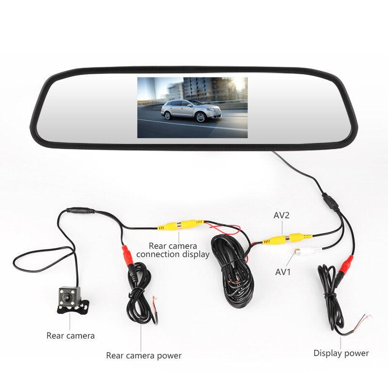Light Goldenrod 4.3 inch Car HD Rearview Mirror CCD Video Auto Parking Assistance LED Night Vision Reversing Rear View Camera Transparent glass