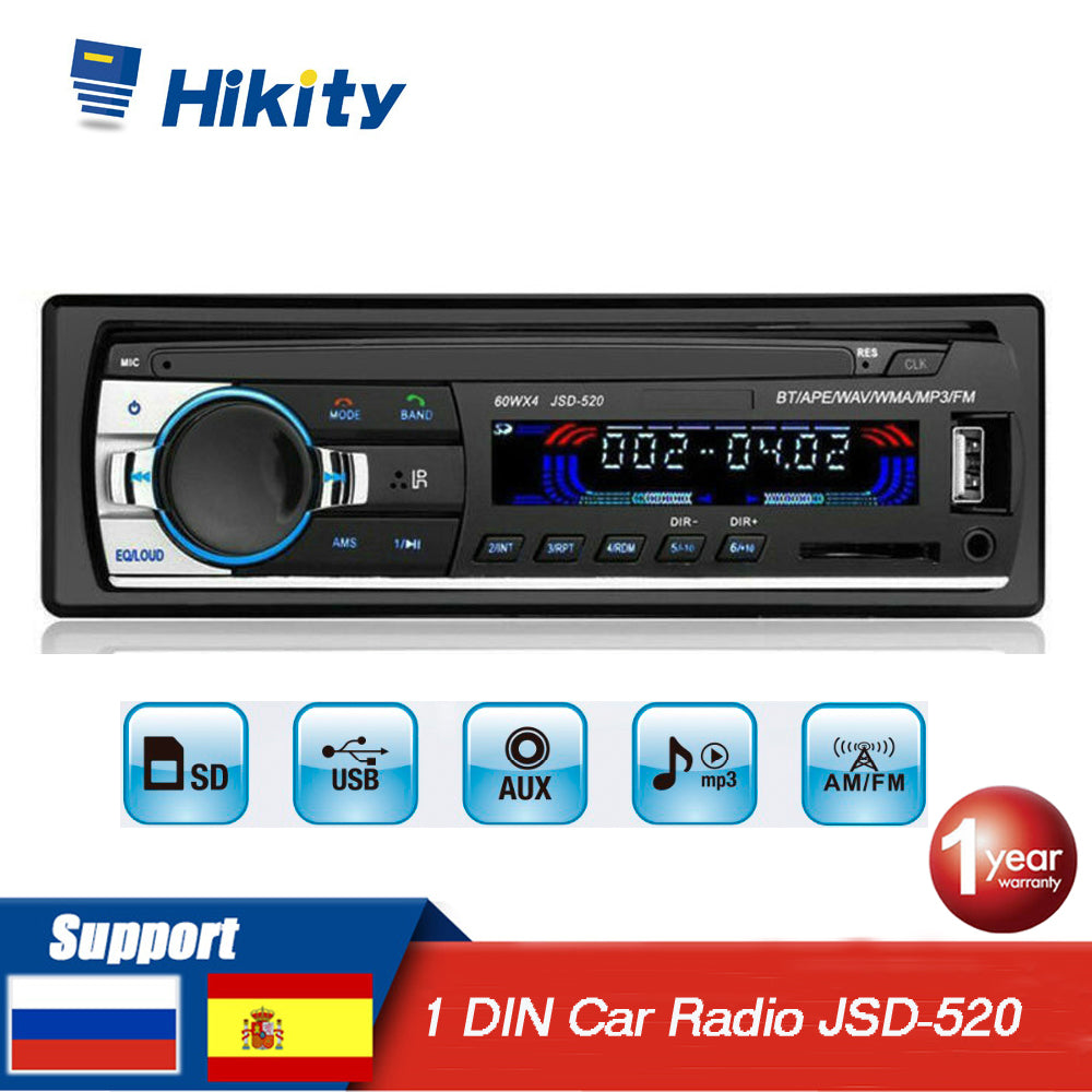 Hikity Car Radio Autoradio 1 Din Bluetooth SD MP3 Player JSD-520 car stereo FM Aux Input Receiver SD USB - Auto GoShop