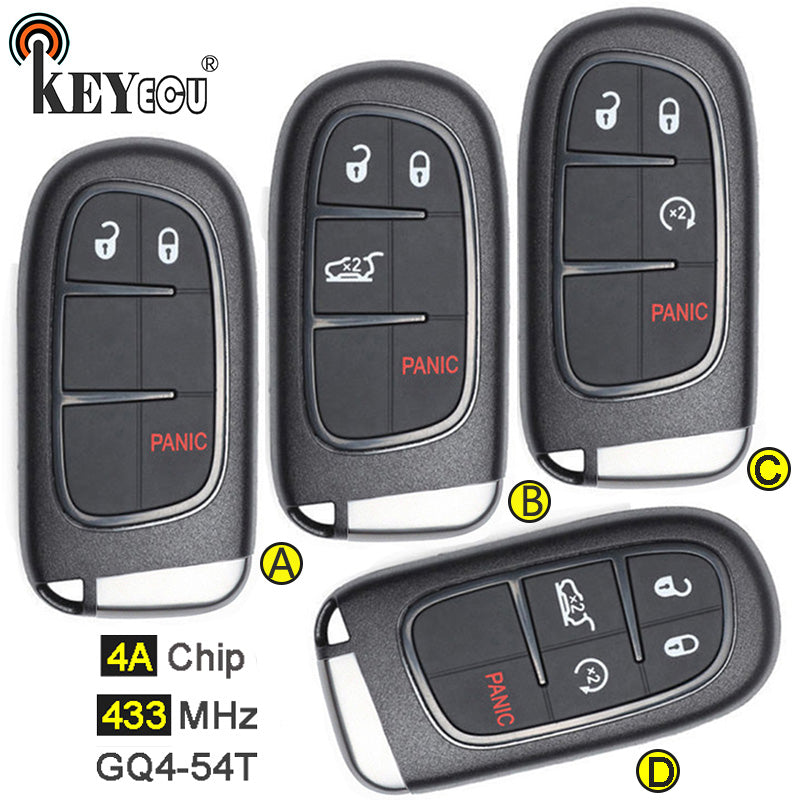 Dark Slate Gray KEYECU 433MHz 4A PCF7953M Chip GQ4-54T 2+1/ 3+1/ 4+1 3 4 5 Button Smart Remote Key Fob for Jeep Cherokee 2014 2015 16 17 18 19