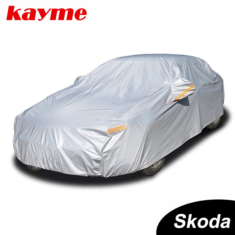 Light Gray Kayme aluminium Waterproof car covers super sun protection dust Rain car cover full universal auto suv protective for Skoda