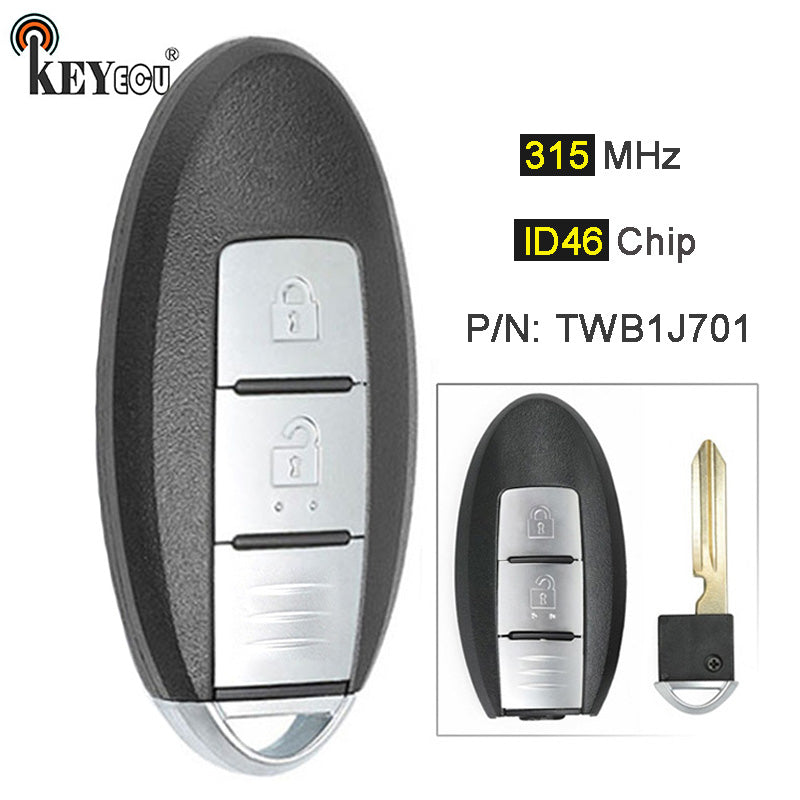 Light Gray KEYECU 315MHz ID46 Chip TWB1J701 85E3-1HH0D Smart Remote Car Key Fob 2 Button for Nissan March K13 Micra K13 Leaf