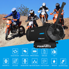 Black Fodsports FX8 Helmet Intercom 8 Rider 1000m Group BT Interphone Motorcycle Helmet Bluetooth Headset Moto Intercomunicador FM