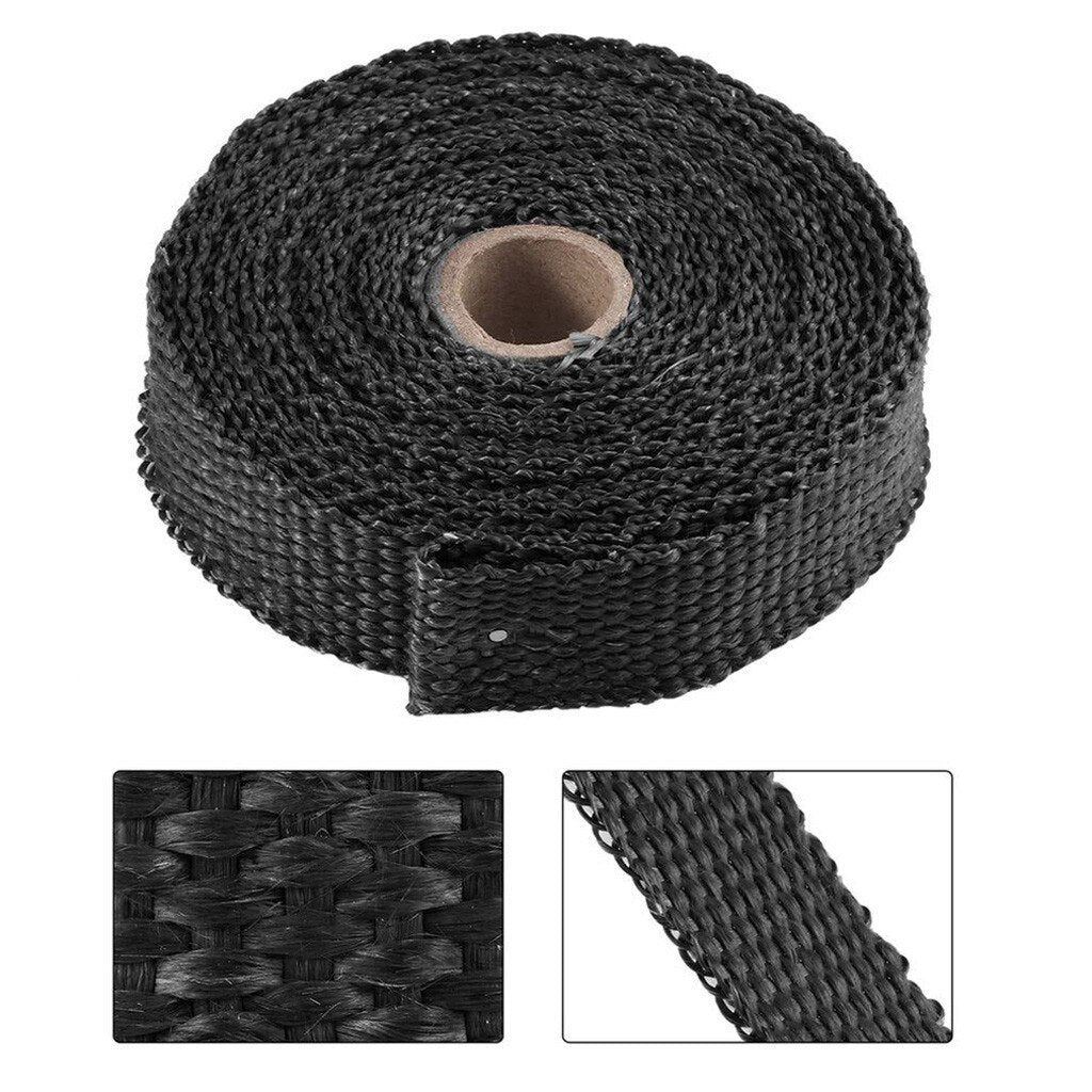 Dark Slate Gray New 2.5CM 5M Thermal Exhaust Header Pipe Tape Heat Insulating Wrap Tape Fireproof Cloth Roll With 4 Durable Steel Ties Kit
