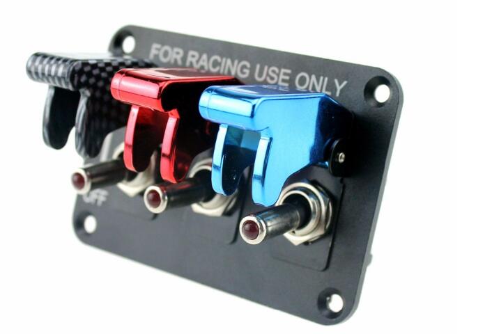 Light Sky Blue DC12V 20A Toggle Switch Panel Carbon Fiber & Red & Blue Racing Car Switch Panel for Racing Car with cable