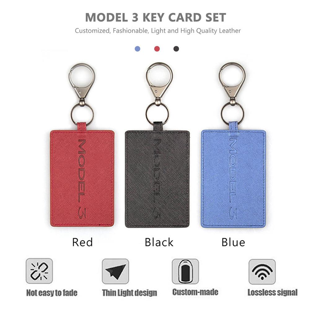 New Leather Key Card Holder Protector Cover Key Chain For Tesla Model 3 Key Card Holder Accessories - Auto GoShop