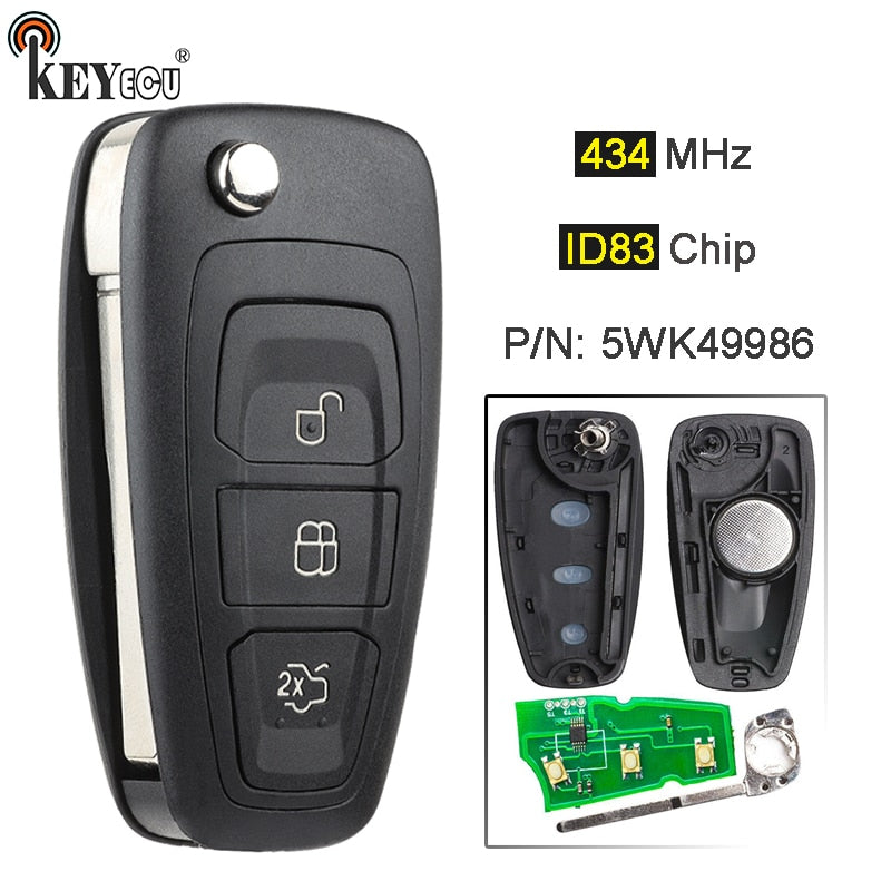 Dark Slate Gray KEYECU 434MHz ID83 4D63 Chip 5WK49986 Replacement Remote Key Fob 3 Button  for Ford C-Max S-Max Focus MK3 Grand Mondeo 2010-2017