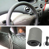 Dark Gray New Anti-slip Breathable PU Leather DIY Car Steering Wheel Cover Case With Needles and Thread