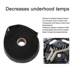 Black New 2.5CM 5M Thermal Exhaust Header Pipe Tape Heat Insulating Wrap Tape Fireproof Cloth Roll With 4 Durable Steel Ties Kit