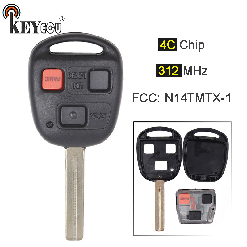 Dark Slate Gray KEYECU 312MHz 4C Chip FCC: N14TMTX-1 Replacement 3 Button Keyless Remote Car Key Fob for Lexus RX300 1999-2003