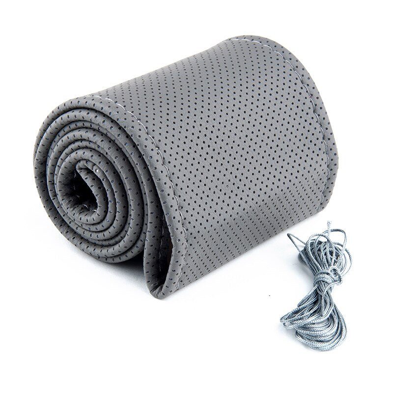 Dark Gray New Anti-slip Breathable PU Leather DIY Car Steering Wheel Cover Case With Needles and Thread