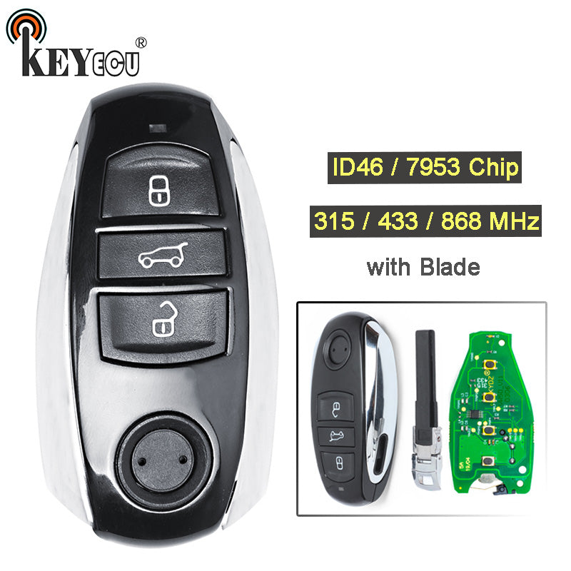 Dim Gray KEYECU 315/ 433/ 868MHz ID46/ 7953 Chip 3 Button Replacement Smart Card Remote Key Fob for Volkswagen T*ouareg 2010-2014