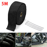 Black 5M Roll Fiberglass Heat Shield Car Motorcycle Exhaust Manifold Heat Insulation Glass Fiber Thermal Wrap Tape Blacks +4 Ties Kit