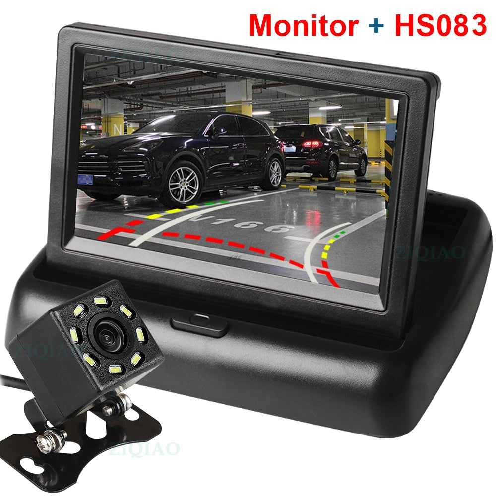 Black ZIQIAO 4.3" TFT LCD Car Foldable Monitor Dynamic Camera Reverse Paking Camera For Parking Reverse Monitor System