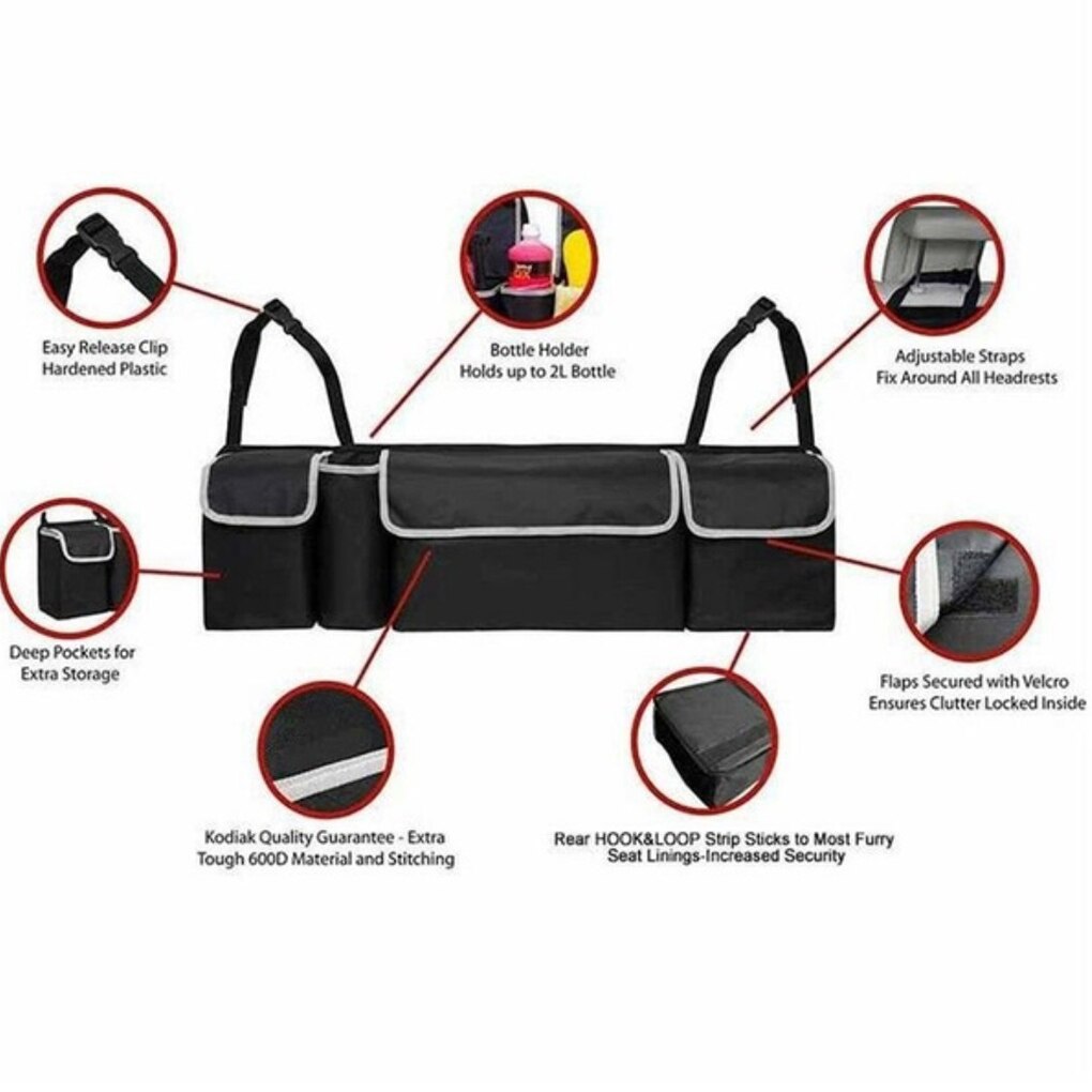 Foldable Auto Seat Back Organizer Oxford Waterproof Collapsible Truck Storage Bag Multi Hanging Pocket - Auto GoShop