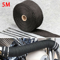 Dark Slate Gray 5M Roll Fiberglass Heat Shield Car Motorcycle Exhaust Manifold Heat Insulation Glass Fiber Thermal Wrap Tape Blacks +4 Ties Kit