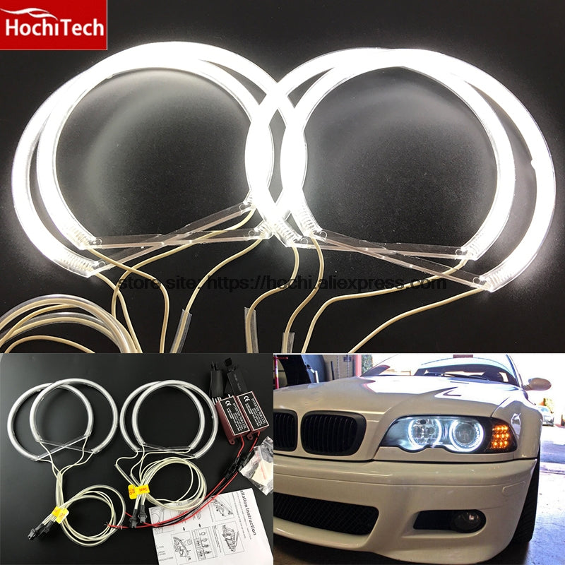 Black HochiTech CCFL Angel Eyes Kit Warm White Halo Ring 131mm*4 For BMW E36 E38 E39 E46 (With Original Projector) (white)