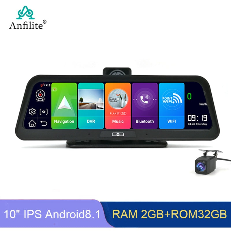 Anfilite 10" 4G ADAS Car Dashcam Android 8.1 WiFi DVR Camera FHD 1080P Dash Cam 2+32G GPS Navigator Parking Monitor - Auto GoShop