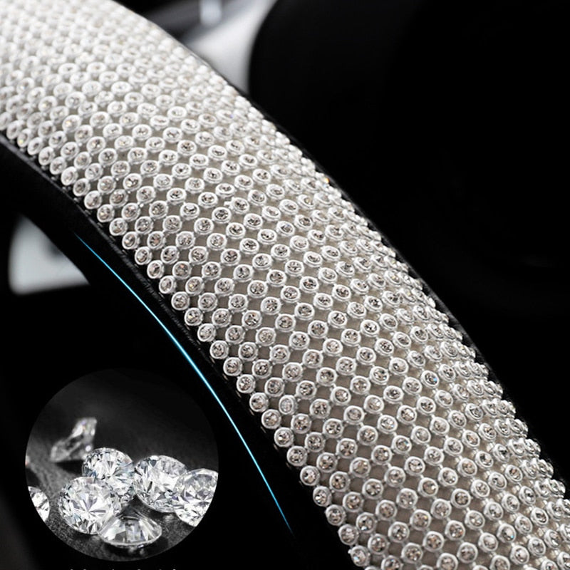 Anti-skid Steering Wheel Car Steering Wheel Crystal Sparkled Diamond Cover Leather Skidproof Bling Steering Wheel Holster (As Picture) - Auto GoShop